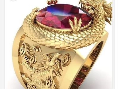 Luxurious Gold Dragon Ring with Marquise Red Gemstone - Statement Jewelry for Men/Women