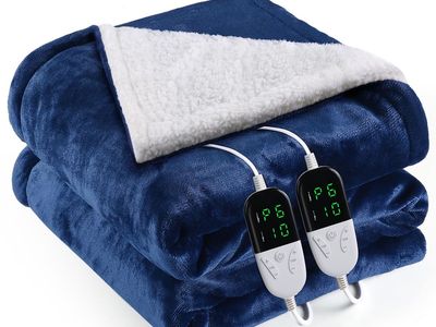 ONEAMG Electric Heated Blanket, Blue Sherpa Fleece Throw with Dual Controls - Machine Washable