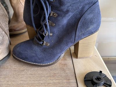 Women's Blue Faux Suede Lace-Up High Heel Ankle Boots Size 8