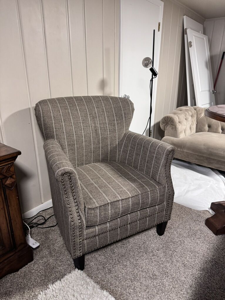 Striped Upholstered Accent Chair.