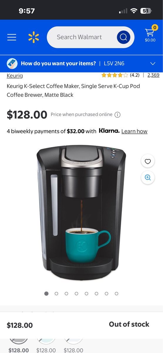 Keurig K-Select Single Serve K-Cup Pod Coffee Maker, Matte Black, 128.00