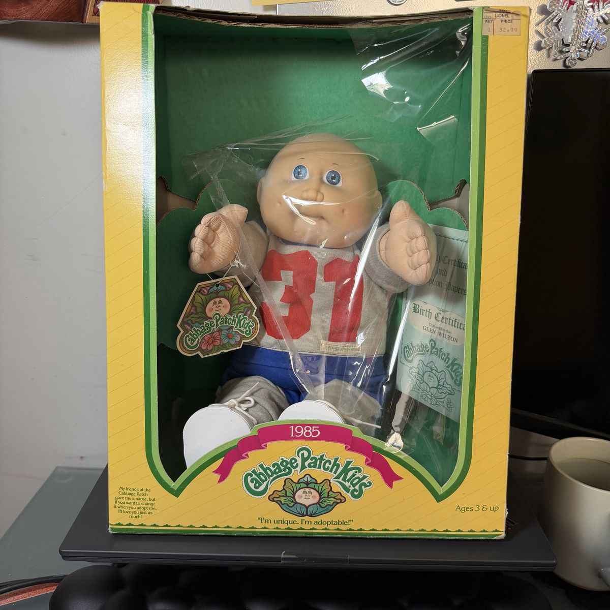 1985 Cabbage Patch Kids Doll - Glen Wilton #31 Baby Doll Original Box Birth Certificate