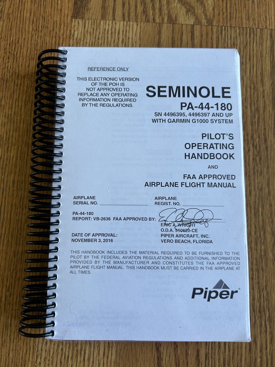 Piper Seminole PA-44-180 Pilot's Operating Handbook & FAA Approved Airplane Flight Manual