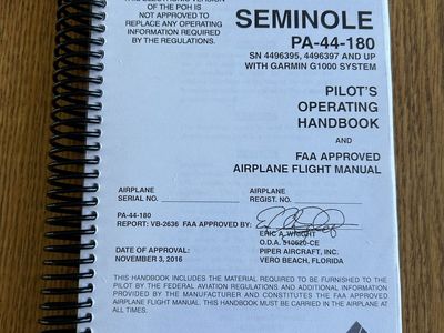 Piper Seminole PA-44-180 Pilot's Operating Handbook & FAA Approved Airplane Flight Manual