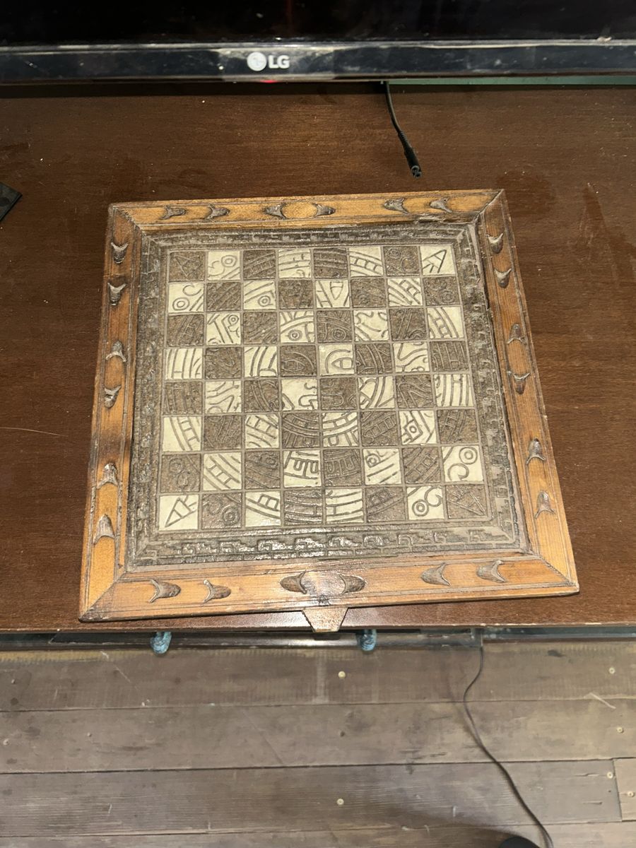 Unique Hand-Carved Wooden Chess Set with Storage Drawers