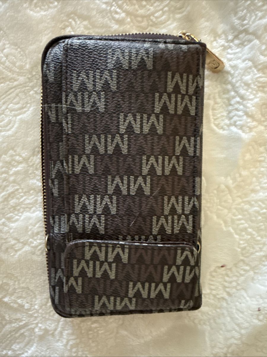 Milan Brown Monogram Zip-Around Wallet with Shoulder Strap