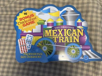 The Original Mexican Train Dominoes Game by UG - Professional Size with Bonus Chickenfoot Game