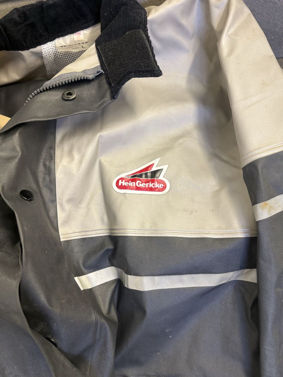 Hein Gericke Vintage Motorcycle Rain Suit Jacket Size Large Black Gray Waterproof