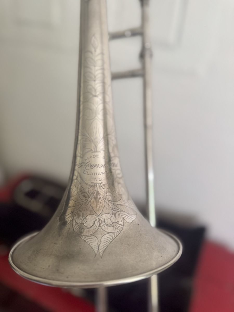Vintage 1917 C.G. Conn 4H Trombone Silver with 7" Gold-wash Bell
