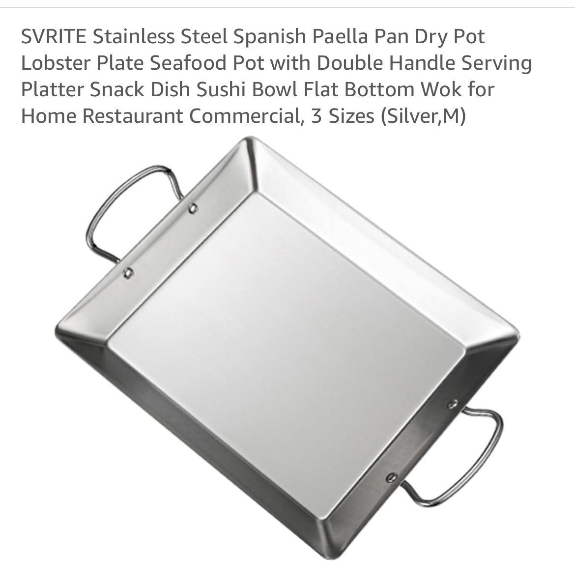 SVRITE Stainless Steel Paella Pan / Seafood Pot / Serving Platter with Double Handles, Silver