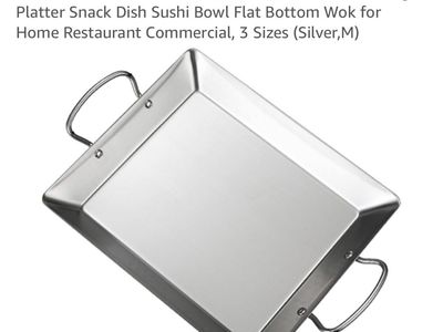 SVRITE Stainless Steel Paella Pan / Seafood Pot / Serving Platter with Double Handles, Silver