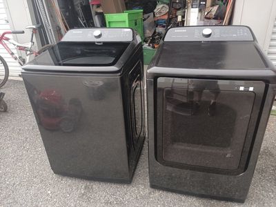 Samsung Washer and Electric Dryer Set - Black Stainless Steel, Top Load Washer