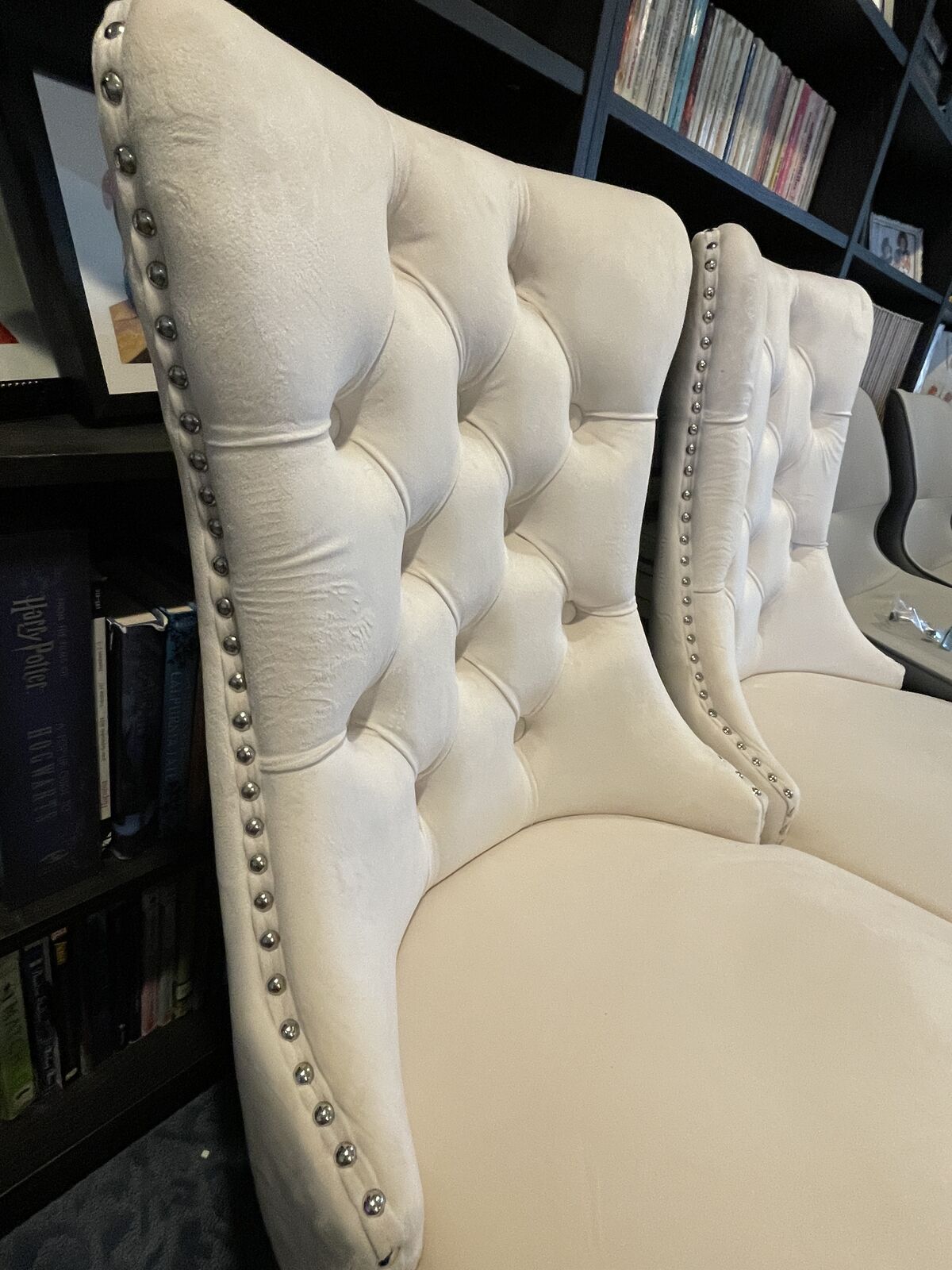 Brand new - Set of 2 Elegant Tufted Dining Chairs – Cream Upholstery w/ Nailhead Trim