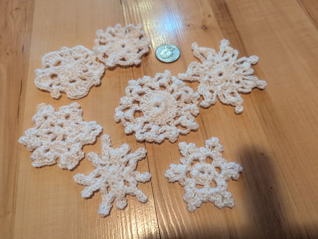 Seven Small Crochet Christmas Ornaments $7