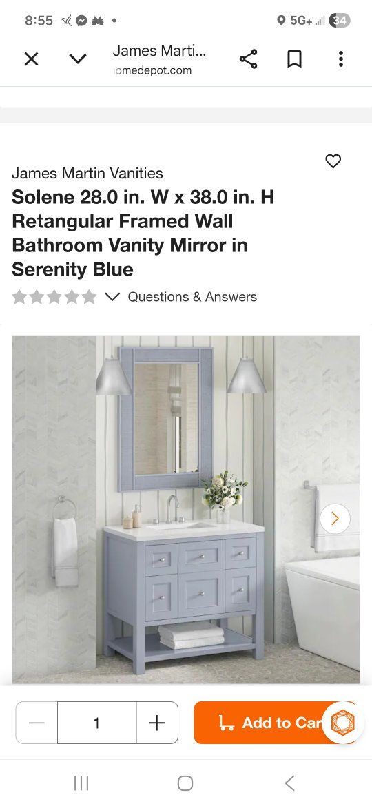 28" W x 38" H Rectangular Framed Wall Mirror - Serenity Blue