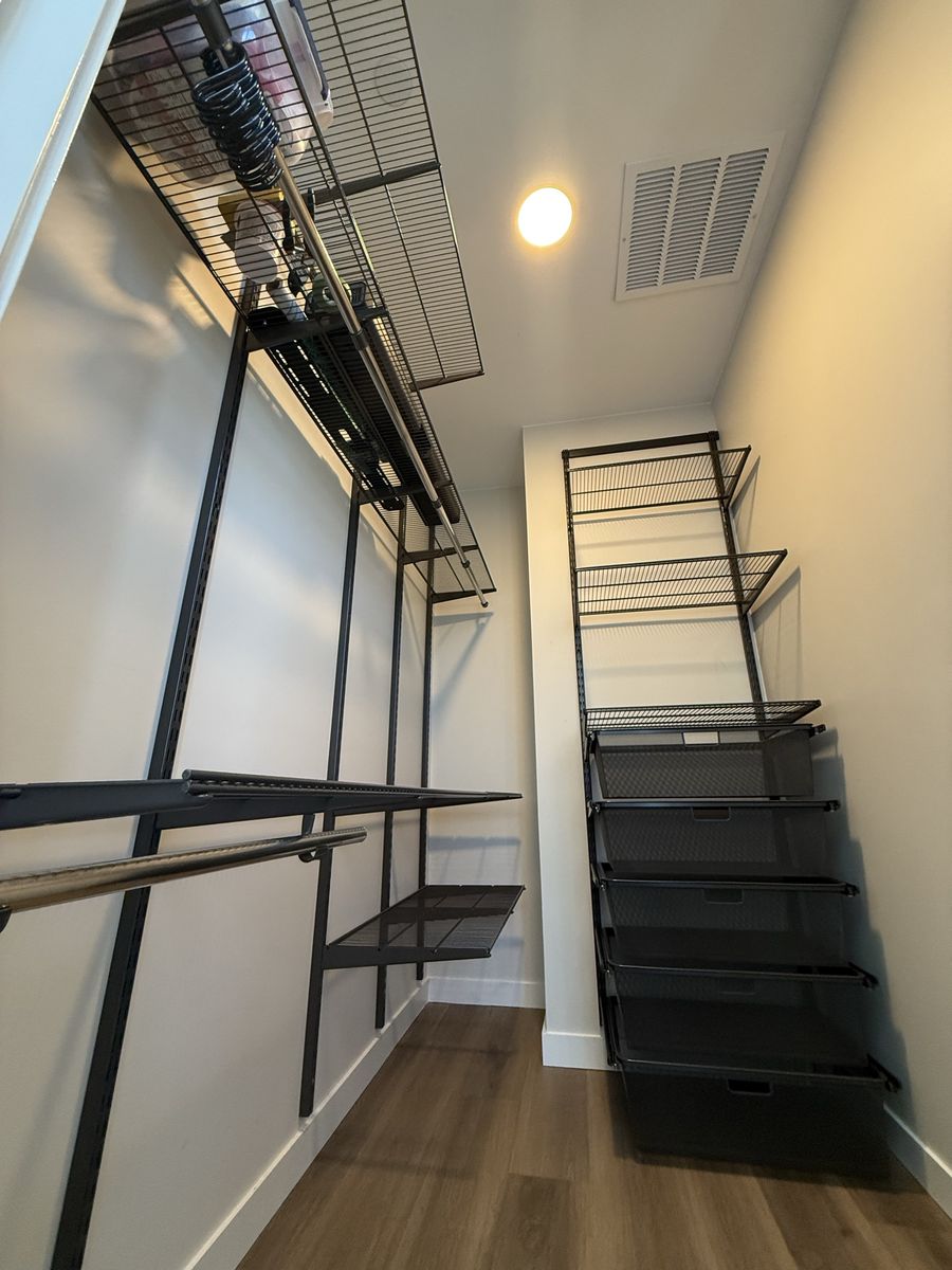 ELFA CUSTOM SHELVING Black Wire Mesh Adjustable Closet Organizer System with Shelves & Drawers