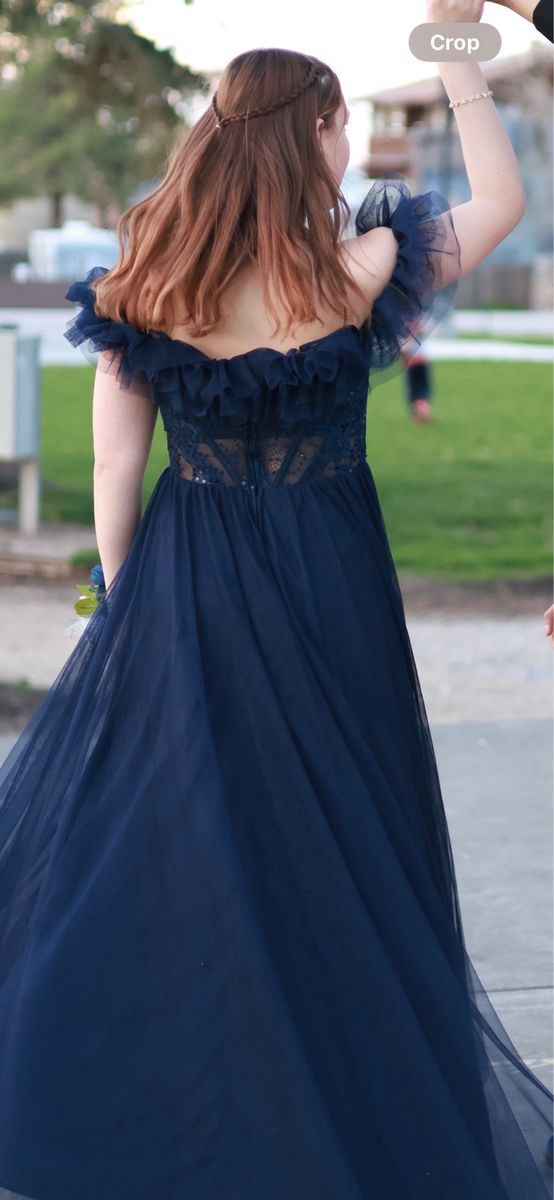 City Vibe Navy Blue Off-the-Shoulder Tulle Formal Gown Size 3