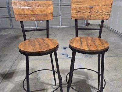 Pair of Industrial Wood & Metal Bar Stools (31.5" Seat Height) – Excellent Condition