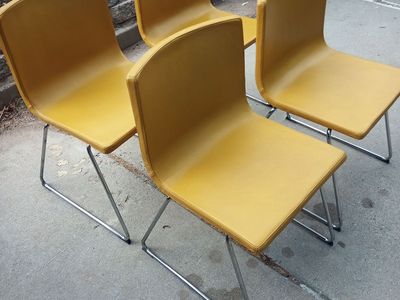 Set of 4 mustard yellow leather and chrome mid century dining chairs