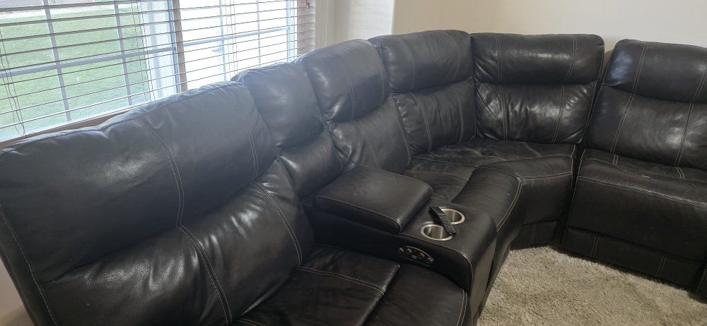 Used Leather Sectional Sofa with Recliners and Console - Dark Brown, 5-Piece
