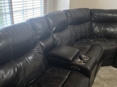 Used Leather Sectional Sofa with Recliners and Console - Dark Brown, 5-Piece
