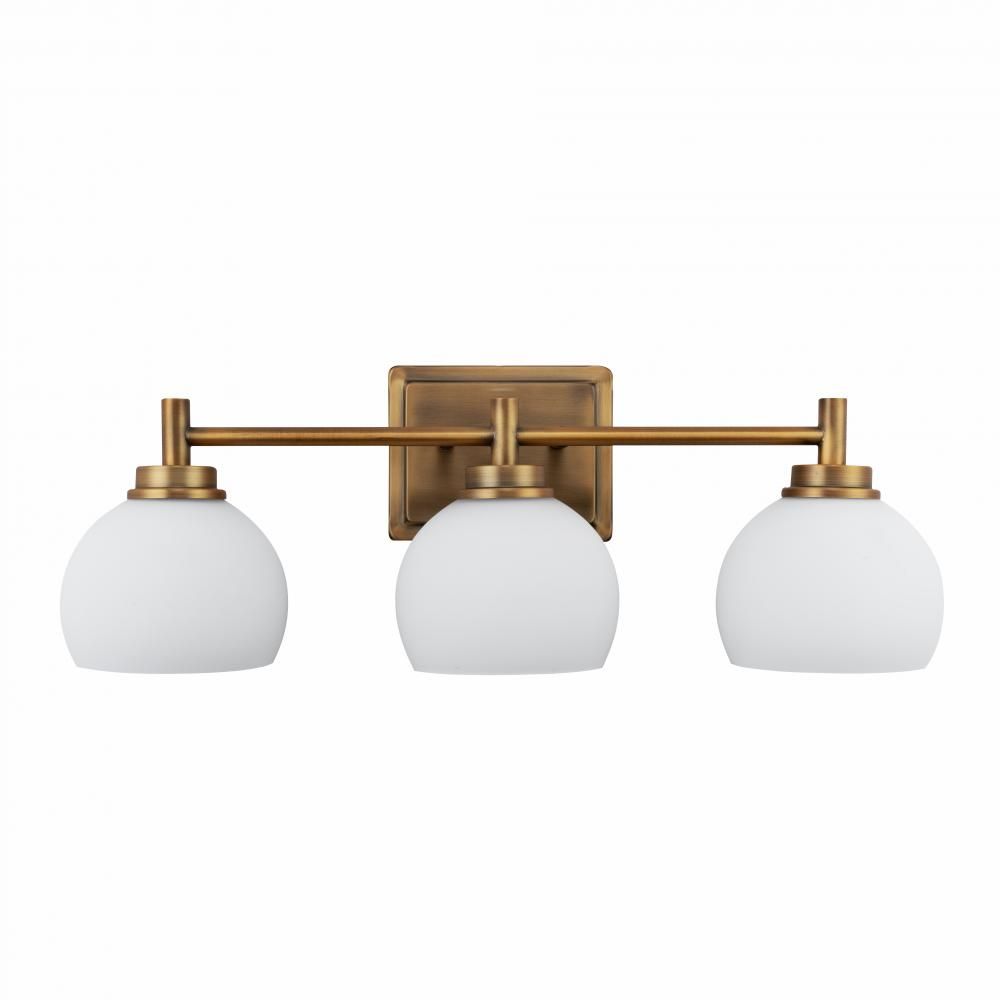 Modern Modern 3 LIght Bathroom Vanity Brass Finish Rounded Frosted Glass