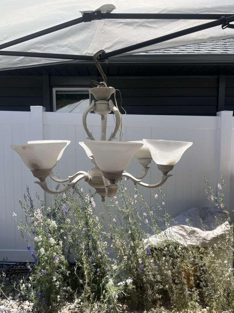 Classic White Chandelier - 5-Light with Frosted Glass Shades
