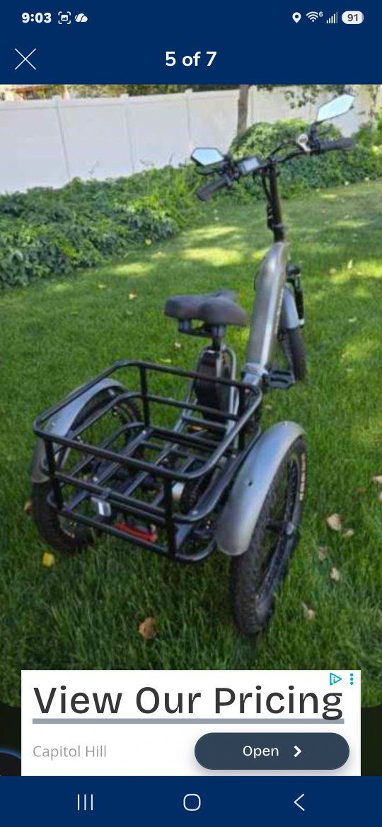 Aosbest Electric Tricycle Trike Fat Tire Folding Ebike w/ Cargo Basket