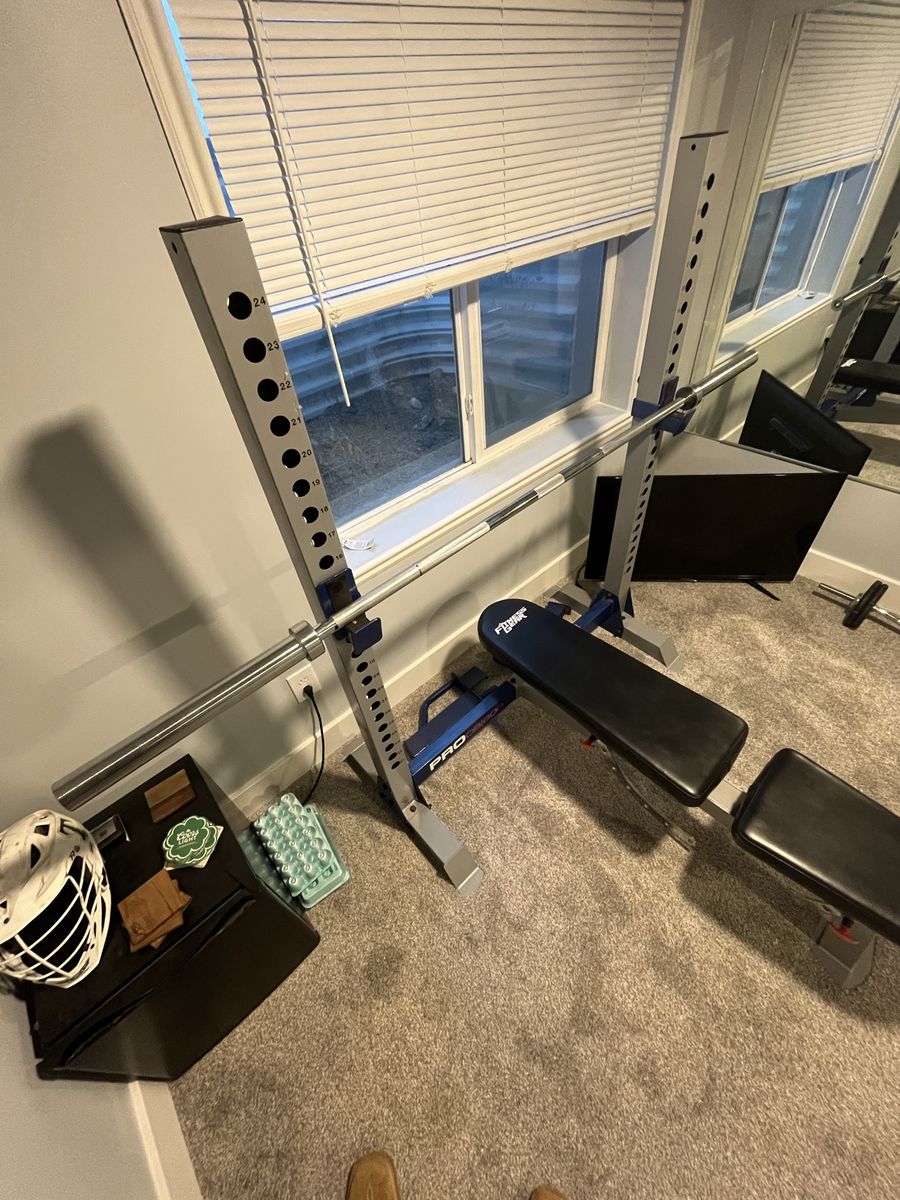 Fitness Gear Pro Half Rack with Adjustable Bench and Olympic Barbell - Used Excellent