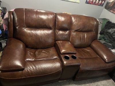 Genuine Brown Leather Reclining Couch -Good condition -Smoke free home
