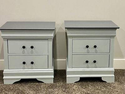 2 Wood Nightstands with 2 Drawers / Side Tables (Painted Two-Tone Gray)