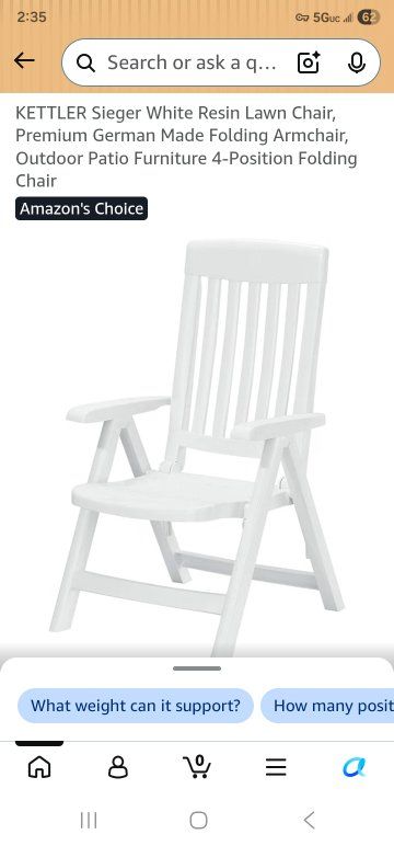 4, Kettler Sieger White Resin 4-Position Folding Armchair Outdoor Patio Lawn Chair