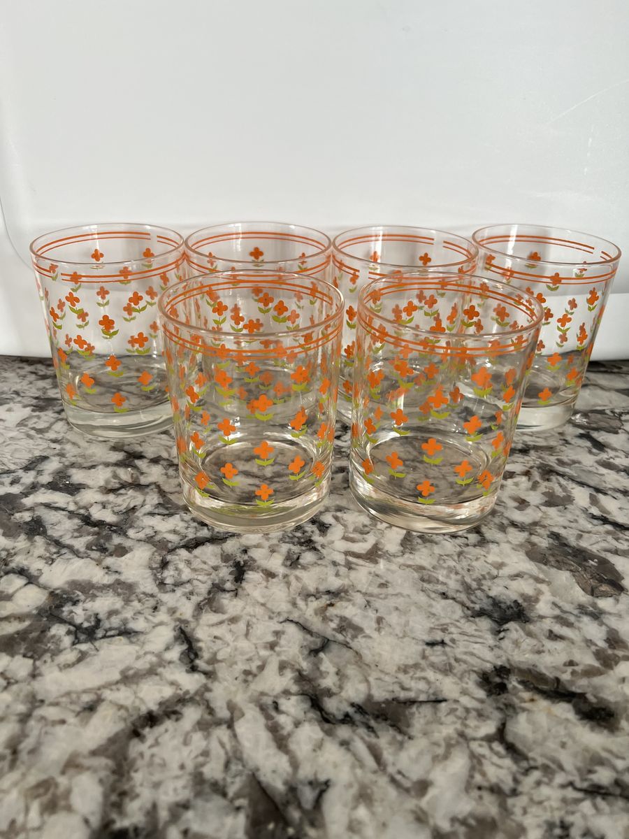 Six Vintage Floral Glasses