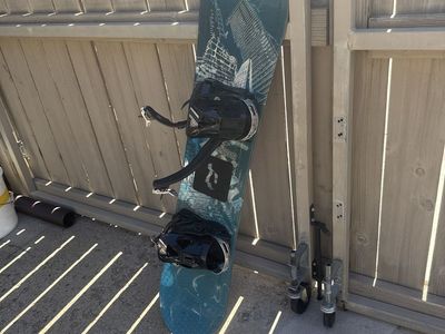 Snowboard with Bindings - Blue/Black Cityscape Graphic