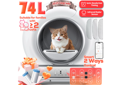 New Self Cleaning Cat Litter Box, Automatic Cat Litter Box with APP Control, 65+9L Large Capacity,