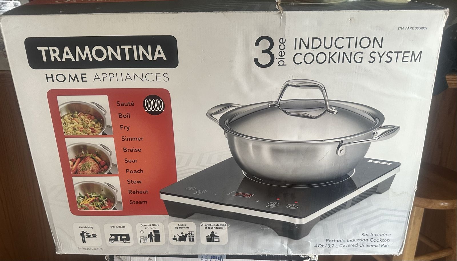 Tramontina 3-Piece Induction Cooking System Portable Cooktop & 4 Qt Covered Pan