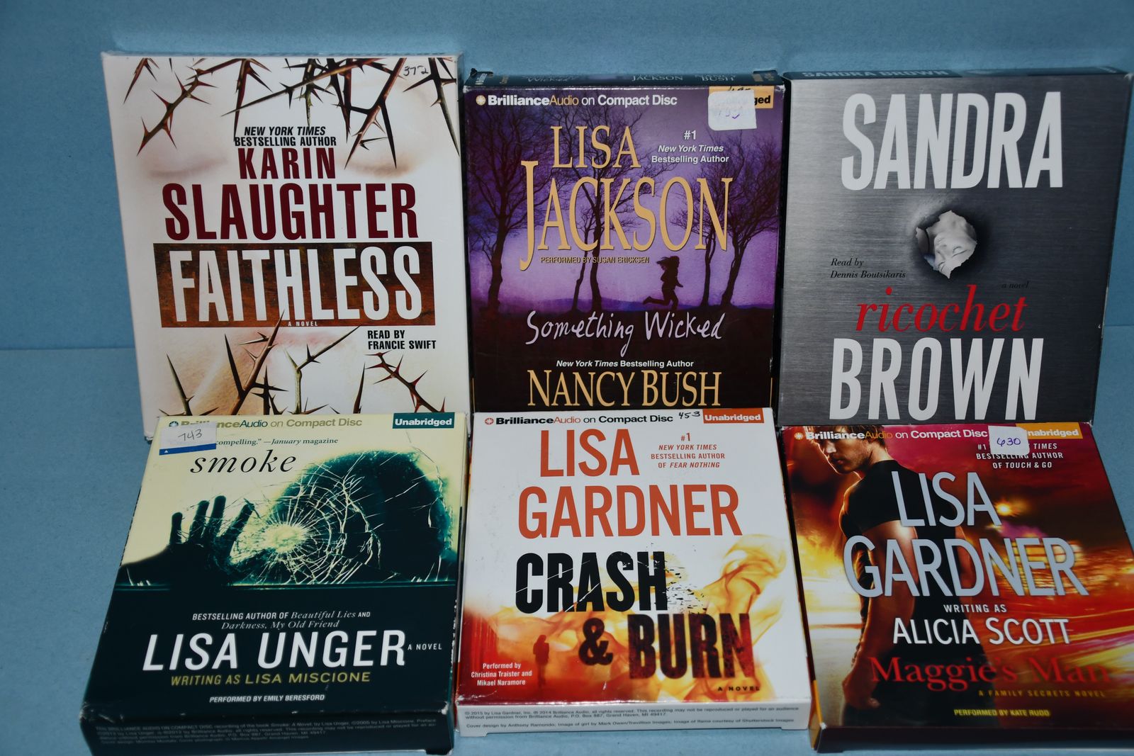 6 AUDIOBOOKS on CD'S ~ UNABRIDGED ~ SUSPENSE, MYSTERY ~ SANDRA BROWN, LISA JACKSON, LISA GARDNER....