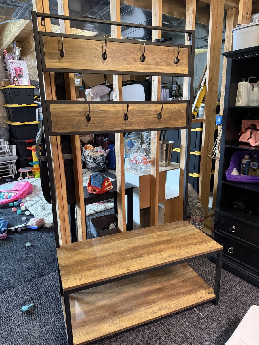 Coat rack with seating