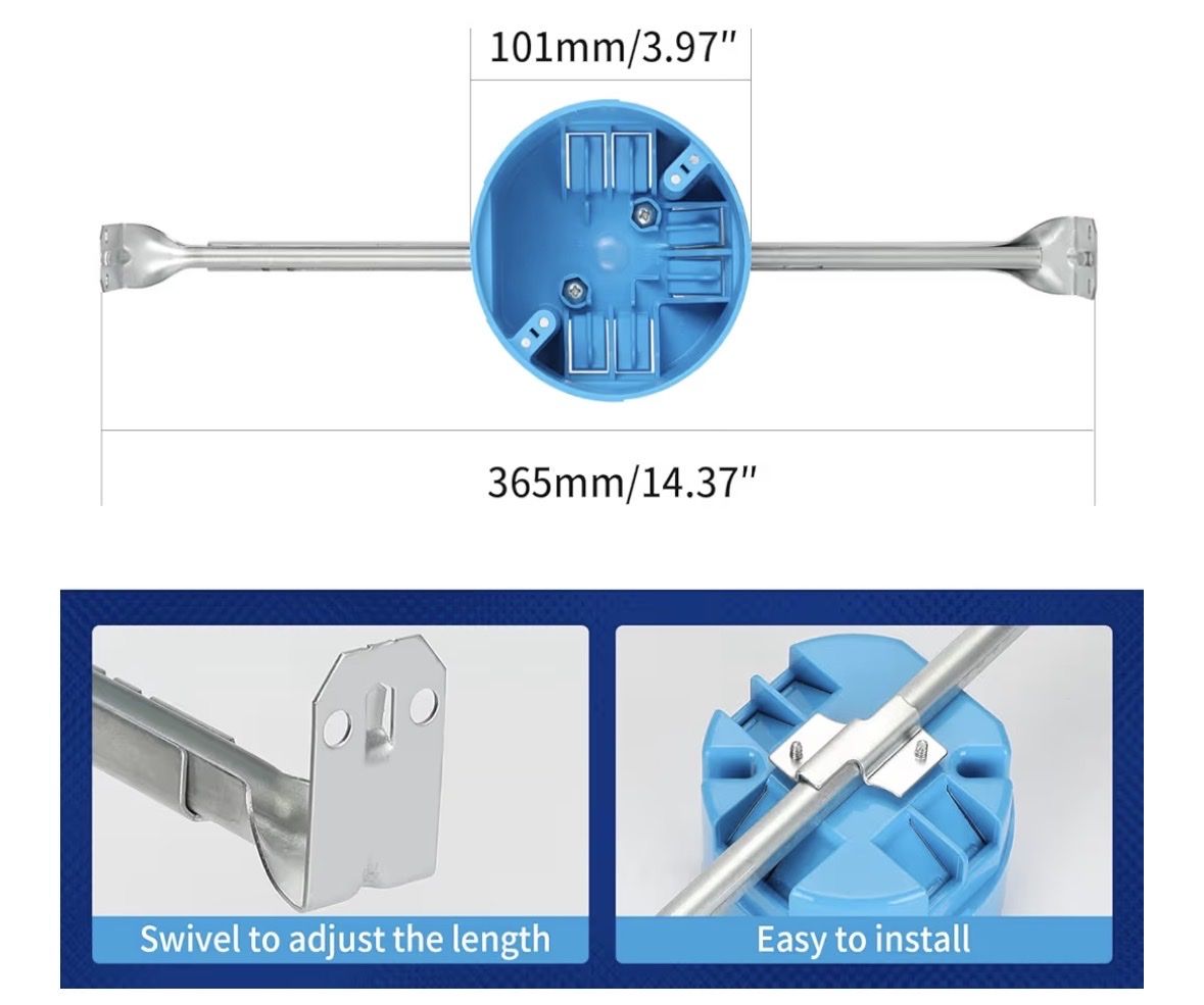 Adjustable Length Ceiling Fan/Light Fixture Electrical Box - 4" Diameter, Easy Install