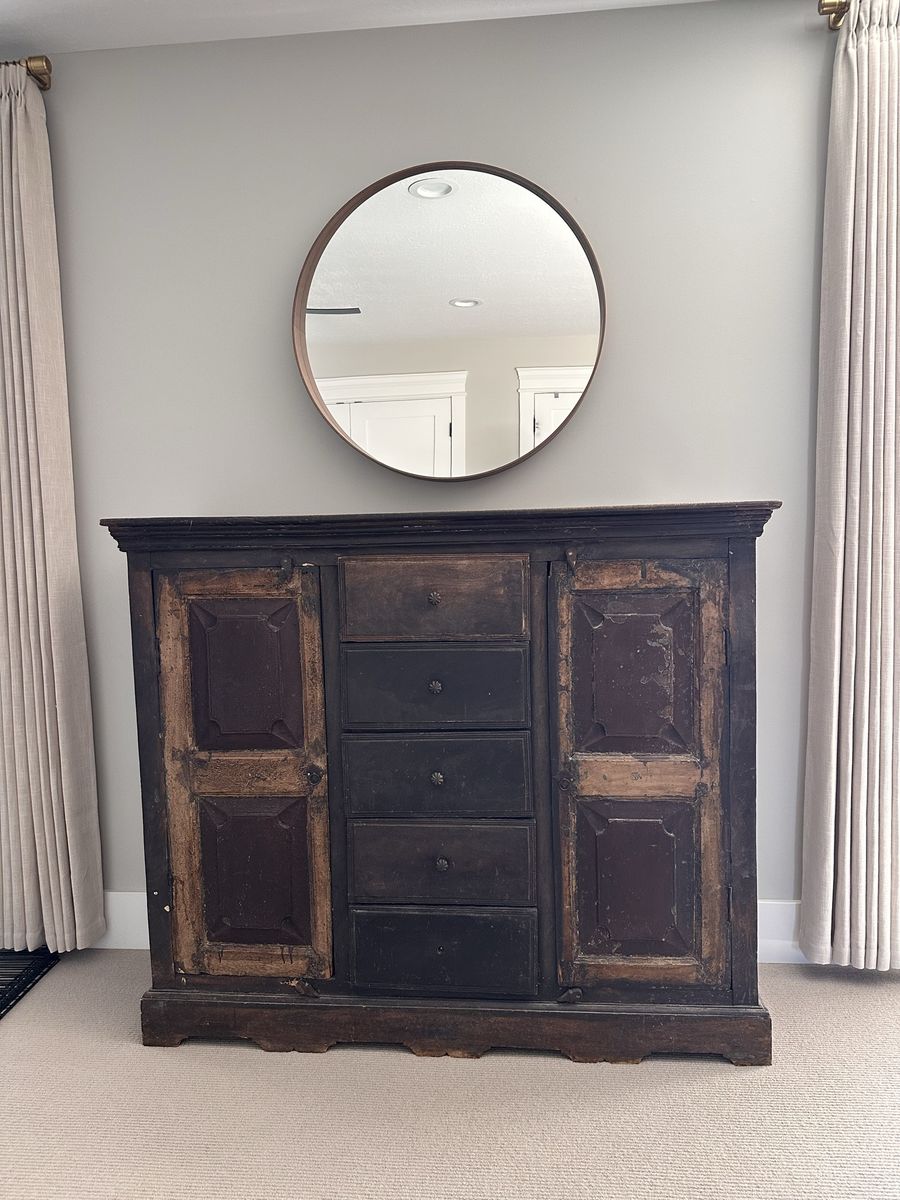 Wooden Sideboard Cabinet Hutch with 5 Drawers & 2 Doors - Unique Patina, Storage Console