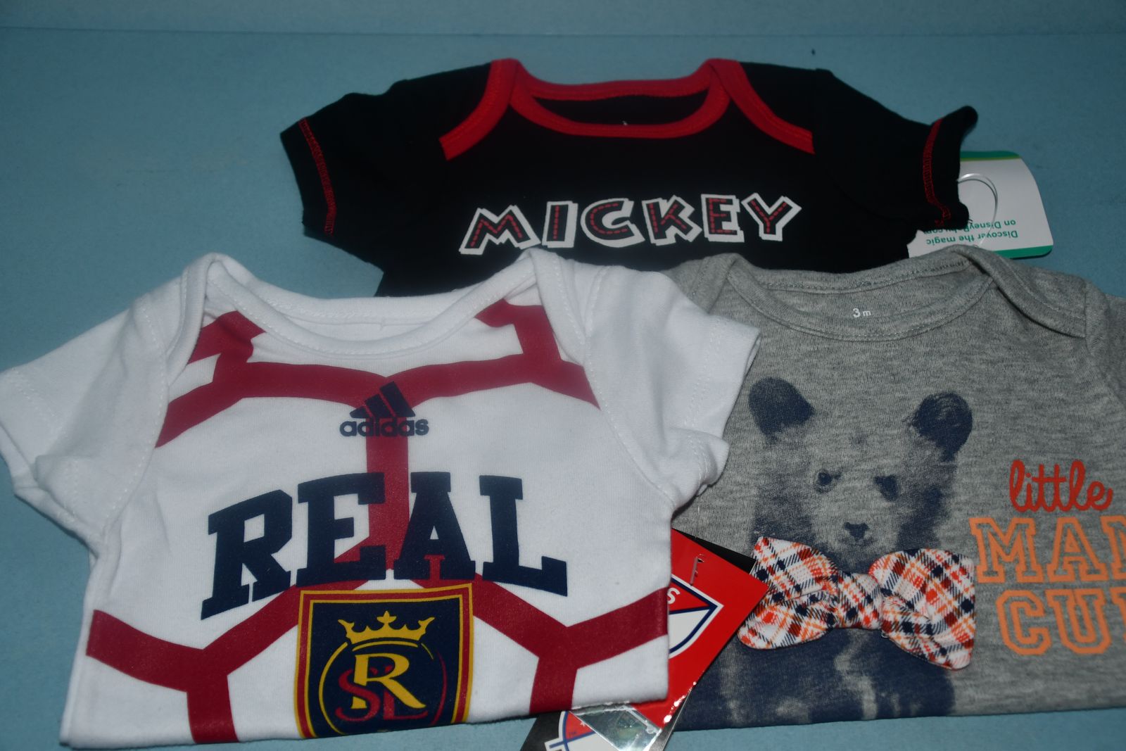 3 NWT BABY ONESIES ~ MICKEY MOUSE ~ REAL SOCCER ~ SIZE 3 MONTHS ~ ALL 3 for $5