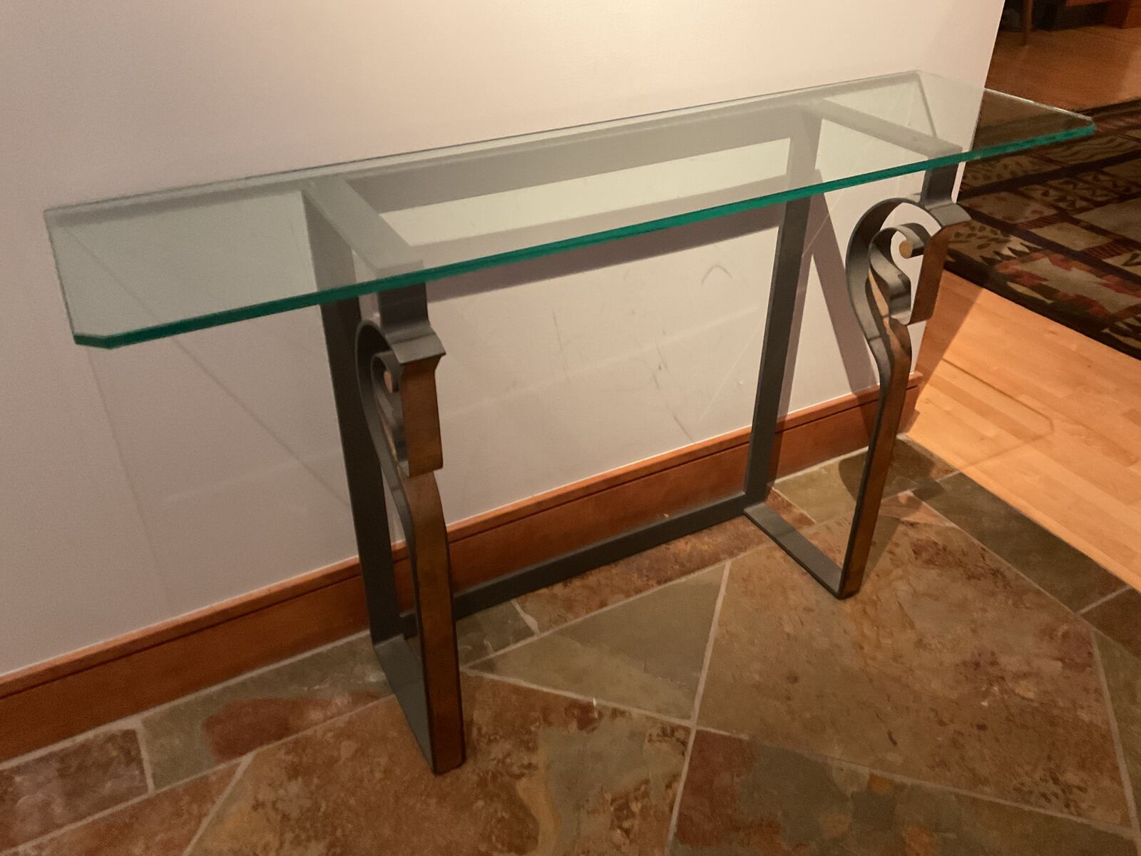 Glass and steel sofa/side table with horse motif