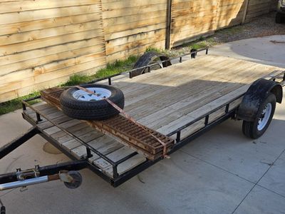 6x12 utility flat bed trailer, spare tire, ramps