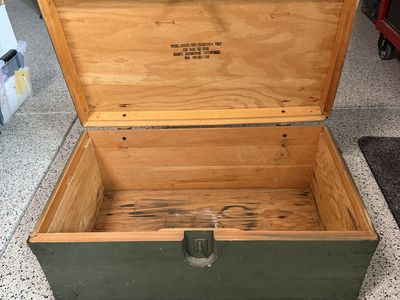 Vintage US Military Wooden Footlocker Storage Trunk - Olive Drab