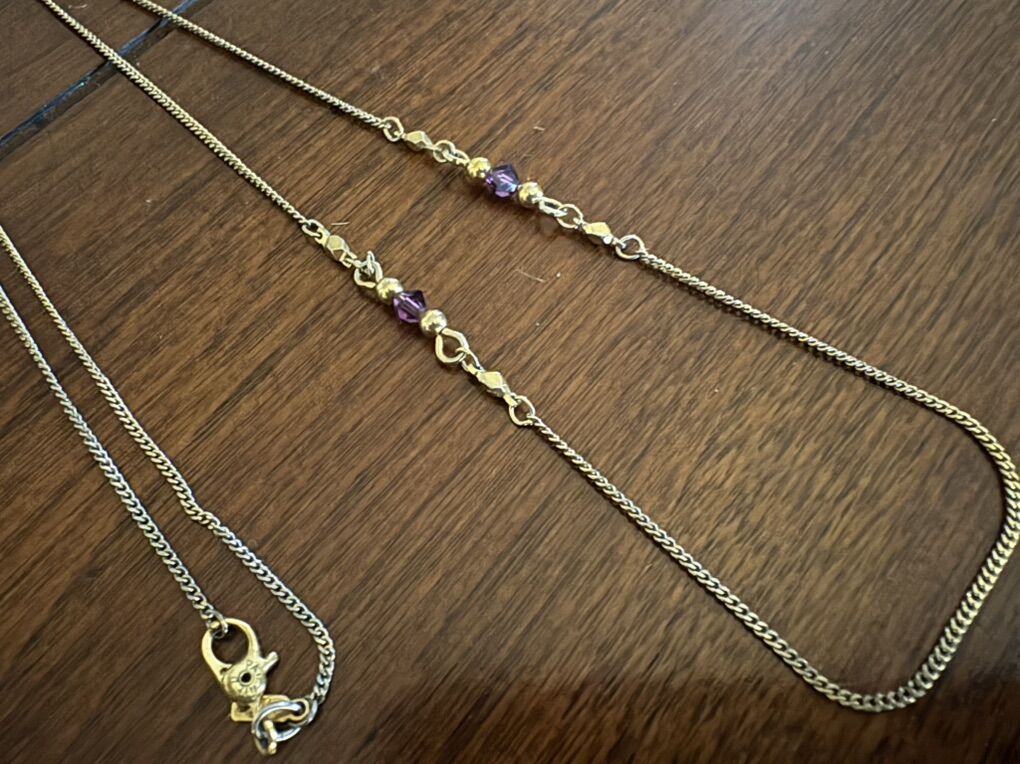 Vintage Monet Gold Tone Necklace W/ Purple Beads