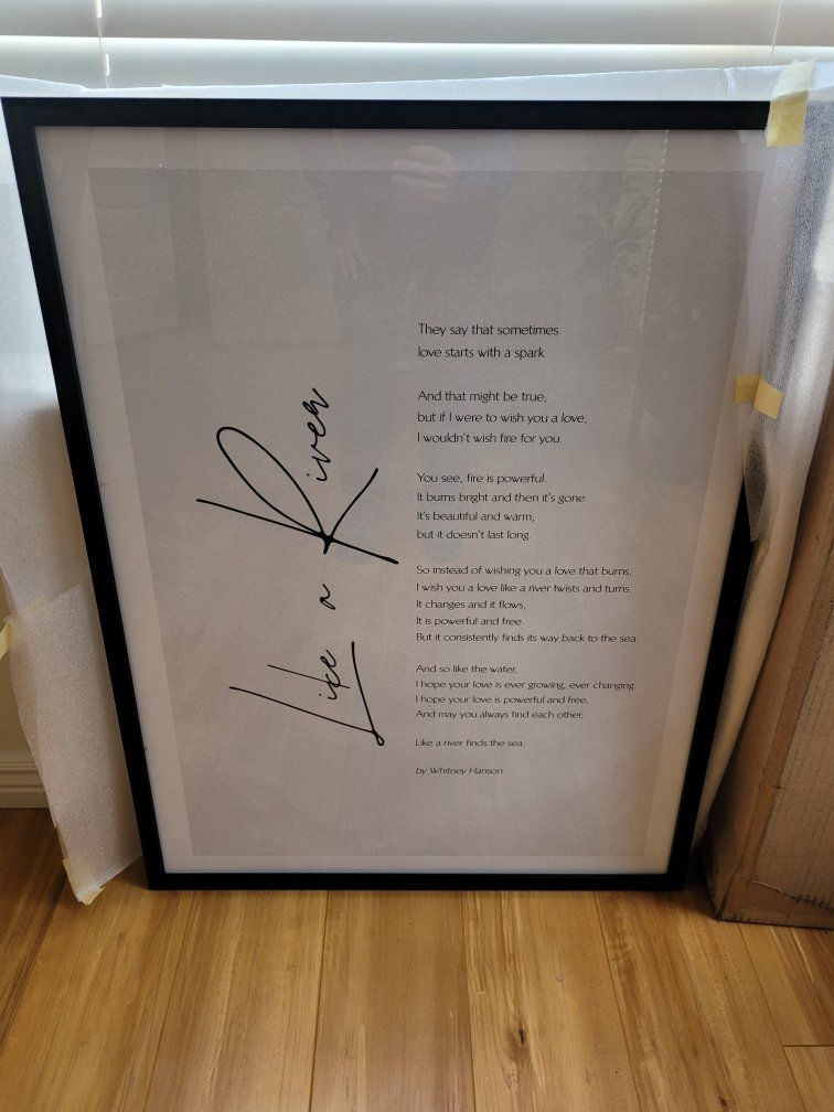 Framed Whitney Hanson "Like a River" Poem Art Print - Black Frame (60x80cm)