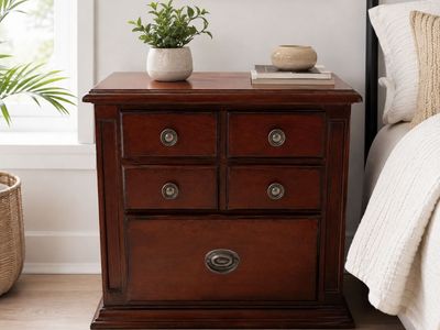 Classic Wood Nightstand with 2 Drawers - Rich Cherry Finish Bedside Table Storage