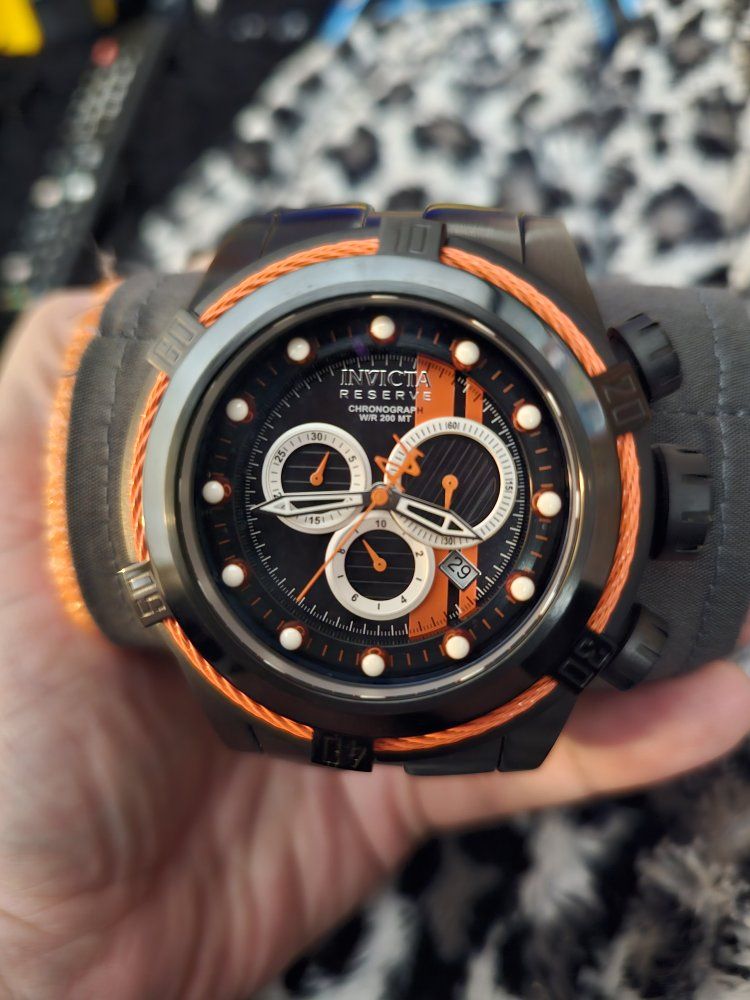 Invicta Reserve Bolt Zeus Chronograph Swiss Movement Watch Black Orange Leather