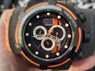 Invicta Reserve Bolt Zeus Chronograph Swiss Movement Watch Black Orange Leather