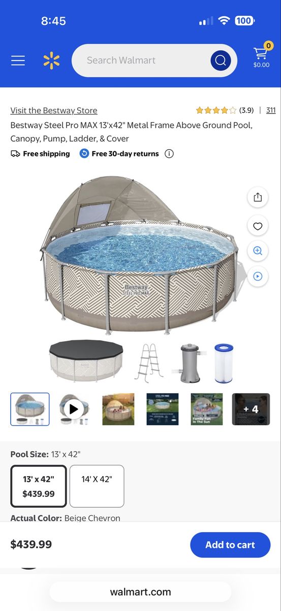 Bestway Steel Pro MAX 13'x42" Metal Frame Above Ground Pool with Canopy, Pump, Ladder, & Cover
